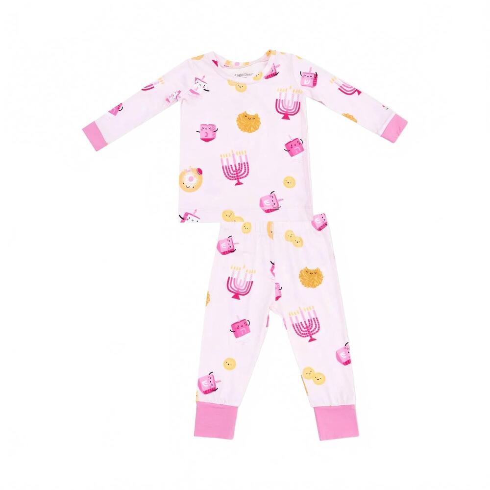 NEW ANGEL DEAR girls long sleeve loungewear set in hanukkah pink